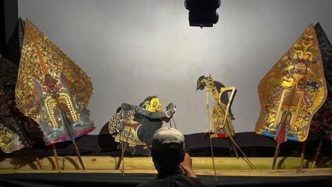 Wayang Puppet Stage With Bright Screen Stock Photos
