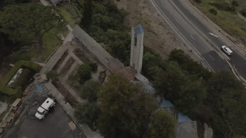 Wayfarer’s Chapel Push Forward Then Pull Back 4K Drone Shot Stock Footage 275876328