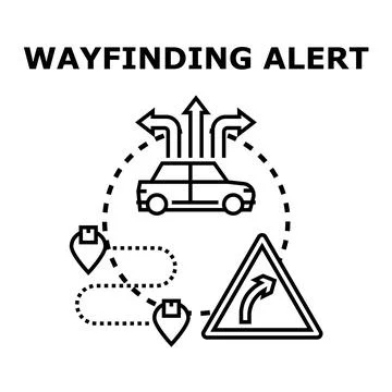 Wayfinding alert system guiding car travel route Stock Illustration