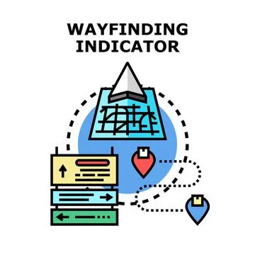 Wayfinding indicator concept guiding travel navigation direction Stock Illustration
