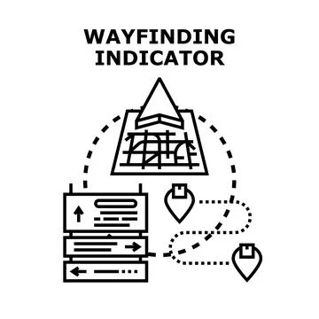 Wayfinding indicator concept guiding travel navigation direction Stock Illustration