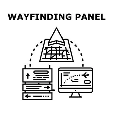 Wayfinding panel directing people with map and monitor Stock Illustration