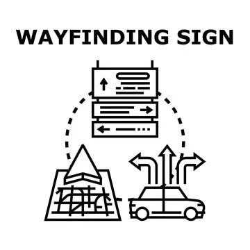 Wayfinding sign providing navigation and travel direction Stock Illustration