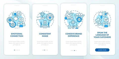 Ways to develop brand longevity blue onboarding mobile app screen Stock Illustration