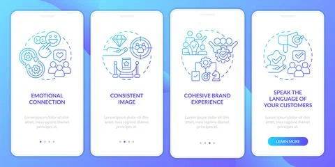 Ways to develop brand longevity blue gradient onboarding mobile app screen Stock Illustration
