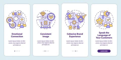 Ways to develop brand longevity onboarding mobile app screen Stock Illustration