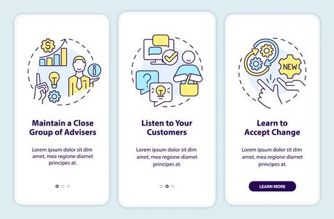 Ways to identify trends onboarding mobile app screen Stock Illustration