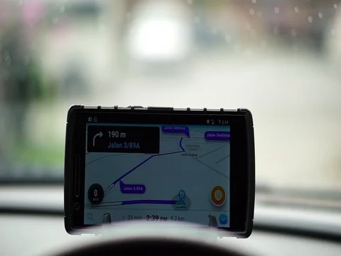 The waze app is used for roadmap guides. Stock Footage 84345928