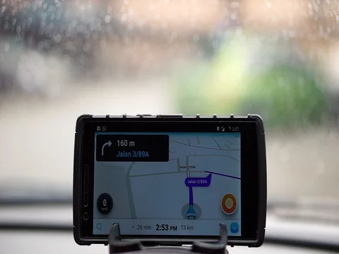 The waze app is used for roadmap guides. Stock Footage 84346223