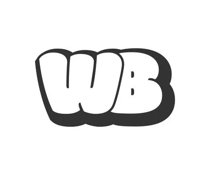 WB logo, bubble comic lettering, rounded in graffiti style black and white .. Stock Illustration