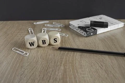 WBS acronym Work Breakdown Structure on wooden cubes. Foto stock