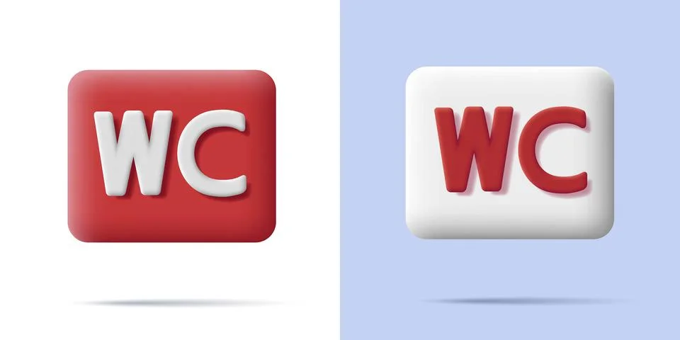 WC 3d sign, square with rounded coerners and letters in red and white colors Stock Illustration