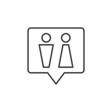 WC speech bubble vector outline icon. Toilet linear sign Stock Illustration