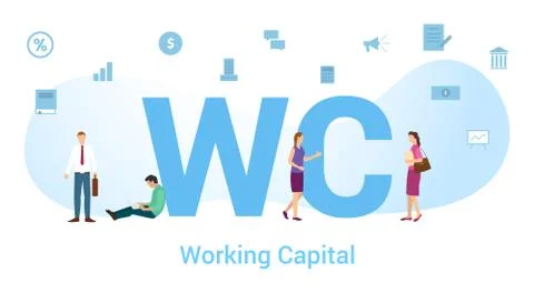 Wc working capital concept with big word or text and team people with modern  Stock Illustration