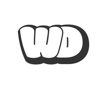 WD logo, bubble comic lettering, rounded in graffiti style black and white .. Illustrazione stock