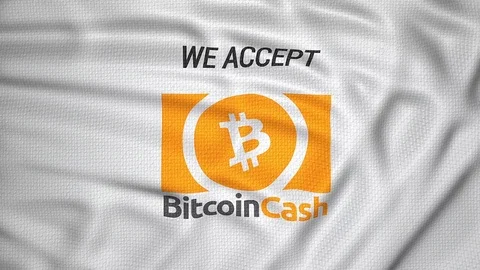 We accept bitcoin cash flag logo animated Stock Footage 83461322