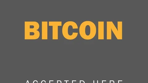 We accept bitcoin crypto currency, animation video logo in flat design Stock Footage 87879024