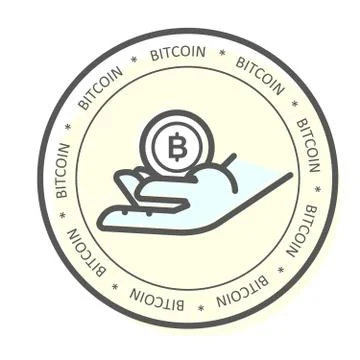 We accept bitcoin icon -  hand with bitcoin, payment with cryptocurrency Stock Illustration