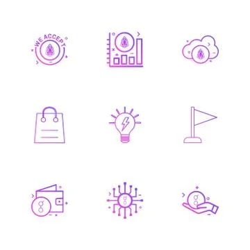 We accept , coin , graph , cloud , flag , bag, idea , wallet, ic , golem , ep Stock Illustration