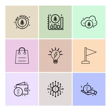 We accept , coin , graph , cloud , flag , bag, idea , wallet, ic , golem , ep Stock Illustration