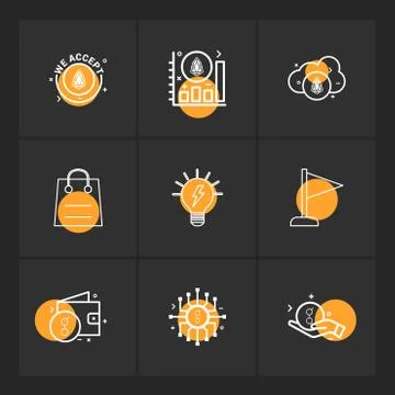 We accept , coin , graph , cloud , flag , bag, idea , wallet, ic , golem , ep Stock Illustration