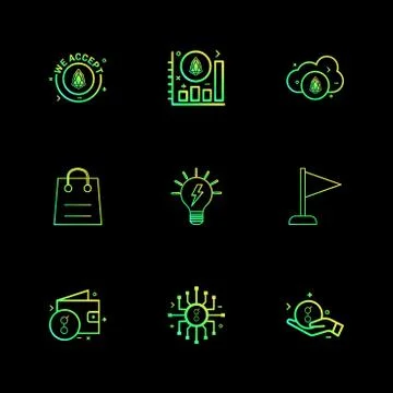 We accept , coin , graph , cloud , flag , bag, idea , wallet, ic , golem , ep Stock Illustration