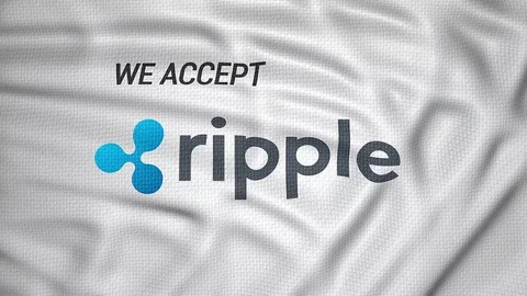 We accept ripple, crypto digital currency payment, flag animation background Stock Footage 83461403