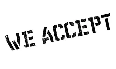 We Accept rubber stamp Stock Illustration