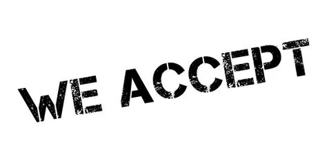We Accept rubber stamp Stock Illustration