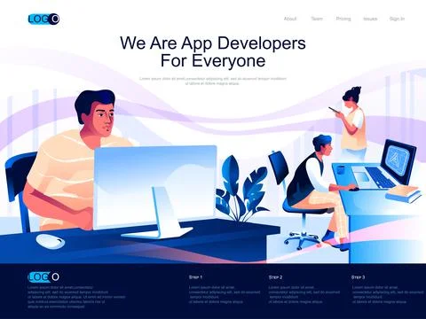 We are App Developers for everyone isometric landing page. Stock Illustration