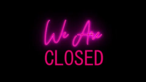 We are closed animation. red glowing text on black background for sign or in Stock Footage 296698435