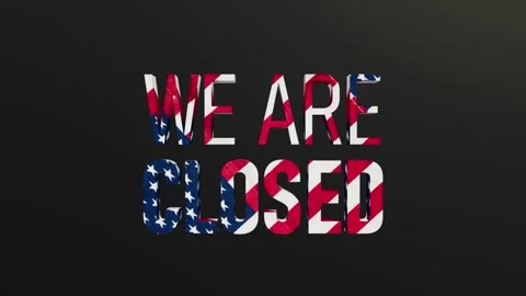 We are closed text with American national flag pattern on dark background Stock Footage 346506616
