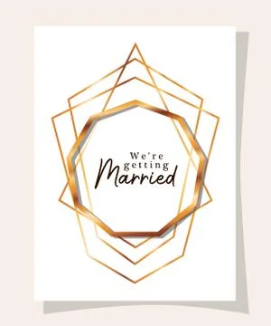 We are getting married text in gold circle of Wedding invitation vector design Stock Illustration