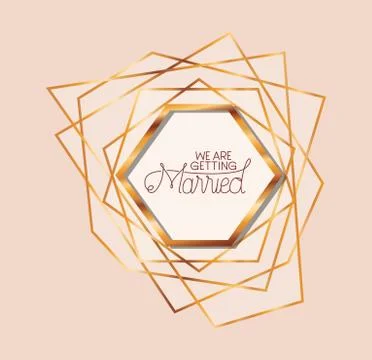 We are getting married text in gold frame of Wedding invitation vector design Stock Illustration