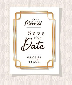 We are getting married text in gold frame of Wedding invitation vector design Stock Illustration