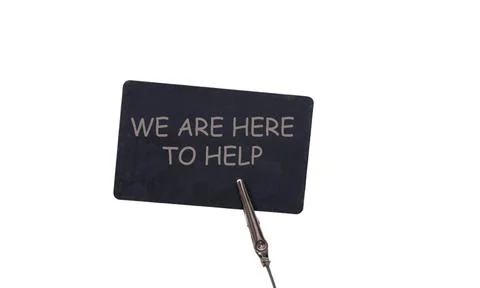 We are here to help on white background, Business Concept We are here to help. Stock Photos