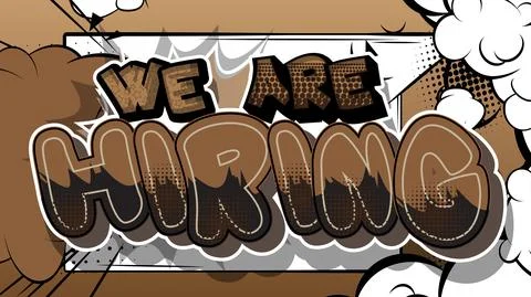 We are hiring. Comic book word text on abstract comics background. Retro pop  Stock Illustration