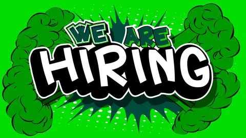 We are hiring. Comic book word text on abstract comics background. Retro pop  Stock Illustration