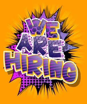 We are hiring. Comic book word text on abstract comics background. Retro pop  Stock Illustration
