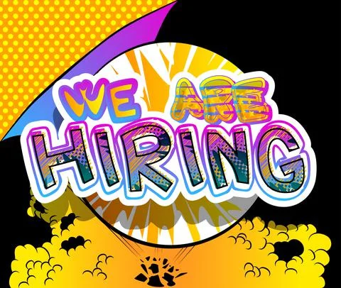 We are hiring. Comic book word text on abstract comics background. Retro pop  Stock Illustration