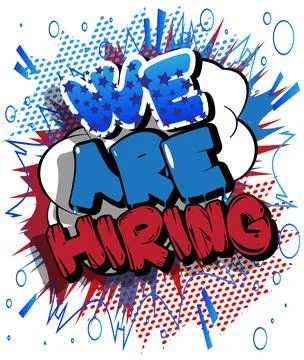 We are hiring. Comic book word text on abstract comics background. Retro pop  Stock Illustration