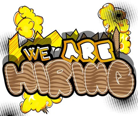 We are hiring. Comic book word text on abstract comics background. Retro pop  Stock Illustration