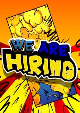 We are hiring. Comic book word text on abstract comics background. Retro pop  Stock Illustration