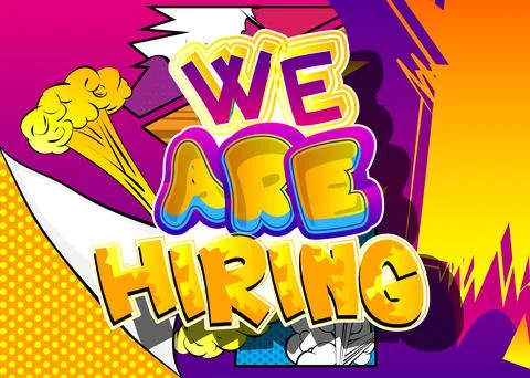 We are hiring. Comic book word text on abstract comics background. Retro pop  Stock Illustration