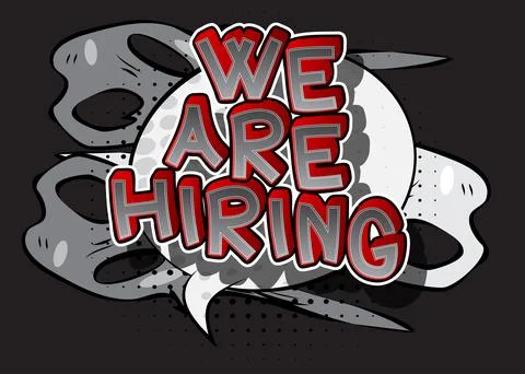 We are hiring. Comic book word text on abstract comics background. Retro pop  Stock Illustration