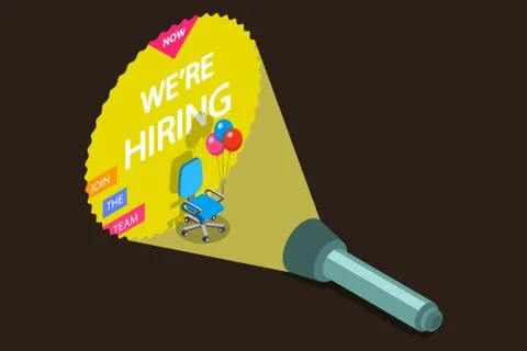 We are hiring flat isometric vector concept. Stock Illustration