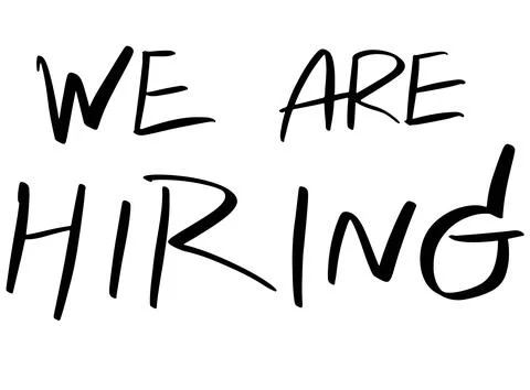 We are hiring font text calligraphy lettering handwritten symbol sign hr Stock Illustration