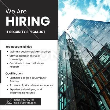 We are hiring it security specialist job opportunity PSD Template