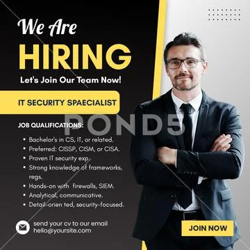 We are hiring it security specialist join our team now PSD Template