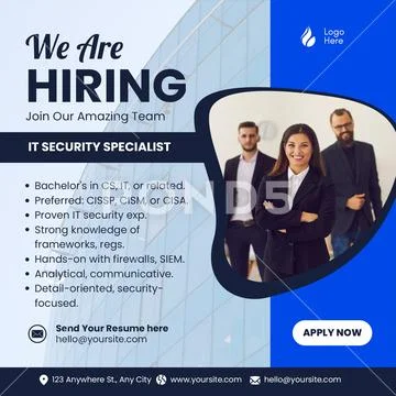 We are hiring it security specialist job opportunity PSD Template